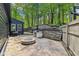 Outdoor living area with firepit, built-in grill, and tiered landscaping at 10455 Courageous Dr, Indianapolis, IN 46236