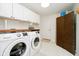 Well-organized laundry room with white cabinets, counter space, and modern appliances at 11141 Saybrook Ct, Fishers, IN 46037