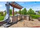 Built-in grill and counter space under a pergola in a well-maintained backyard with green grass at 11438 Montoya Dr, Zionsville, IN 46077