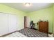 Green bedroom with closet, dresser, and patterned rug on a wood floor at 131 Stamford Dr, Pittsboro, IN 46167