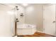 Relaxing bathroom featuring a separate shower and corner tub with shelving at 4303 Cowslip Ct, Indianapolis, IN 46203