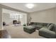 Finished basement offering a comfortable lounge area with a plush sectional sofa and recreational space at 5255 Apache Moon, Carmel, IN 46033