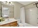 Clean bathroom features a vanity, toilet, and shower/tub combination with neutral color scheme at 5255 Apache Moon, Carmel, IN 46033