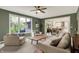 Inviting living room adjacent to open kitchen and dining area with lots of natural light at 5255 Apache Moon, Carmel, IN 46033