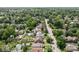 Aerial view of a residential neighborhood showcasing the roof and mature trees surrounding the property at 6051 Lowell Ave, Indianapolis, IN 46219