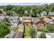 Aerial view of a residential area with a brick home, a backyard, and mature trees lining the streets at 6051 Lowell Ave, Indianapolis, IN 46219