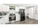 Modern kitchen features white cabinetry, stainless steel appliances, and an open concept design at 617 Grovewood Dr, Beech Grove, IN 46107