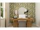 Comfortable office featuring a modern desk, linen chair, floral wallpaper, and modern decor at 624 Bridgeman Rd, Avon, IN 46123