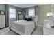 Serene bedroom showcasing a cozy bed, soft green walls, and plenty of natural light from the windows at 7216 N Parker Ave, Indianapolis, IN 46240