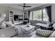Comfortable living room with a cozy sectional sofa, a ceiling fan, and a large window with sheer curtains at 7216 N Parker Ave, Indianapolis, IN 46240