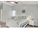 Comfortable bedroom with a ceiling fan, white bedroom furniture, and a cozy bed with a decorative quilt at 8120 Glenwillow Ln # 206, Indianapolis, IN 46278