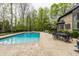 Stunning pool surrounded by lush greenery, offering a tranquil outdoor retreat with ample space for lounging and dining at 9312 Sullivan Pl, Zionsville, IN 46077