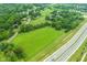 Aerial shot of green land with proximity to both roads and a tranquil pond, offering a blend of accessibility and nature at 14655 Little Eagle Creek Ave, Zionsville, IN 46077