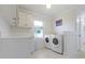 Well-lit laundry room with modern appliances, white cabinets, and a window at 14655 Little Eagle Creek Ave, Zionsville, IN 46077