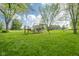 View of a large, lush backyard featuring a swing set and lush trees creating a serene and inviting outdoor space at 171 Williams Trce, Plainfield, IN 46168