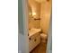 Bathroom featuring a vanity with a sink, an ornate mirror, sconce lighting, and a toilet at 318 Elva St, Anderson, IN 46013
