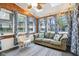 Cozy sunroom with a plush couch, patterned rug, and string lights at 4169 Central Ave, Indianapolis, IN 46205