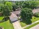 Aerial view of home showcasing its location among lush trees and manicured lawns in a suburban neighborhood at 4611 29Th St, Columbus, IN 47203
