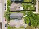 An aerial view shows a neighborhood with well-maintained homes, green lawns, gardens, and mature trees lining the streets at 544 N Beville Ave, Indianapolis, IN 46201