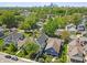 Aerial view of a residential neighborhood with lush greenery and a distant cityscape at 544 N Beville Ave, Indianapolis, IN 46201