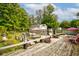 Wooden deck with an outdoor dining table, seating, and garden views, ideal for entertaining at 5750 W 650 N, Thorntown, IN 46071