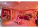 Finished basement with a retro soda fountain bar, dining area, and lounging area at 5750 W 650 N, Thorntown, IN 46071