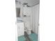 Bathroom features a white vanity, toilet and a white shower curtain at 7897 Hickory Ridge Ln, Mooresville, IN 46158