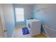 Well-lit laundry room featuring a modern washer and dryer, and practical shelving at 9993 Pepper Tree Ln, Noblesville, IN 46060