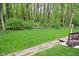 Backyard featuring lush green grass, mature trees, and well-maintained landscaping at 11541 Coastal Dr, Indianapolis, IN 46229