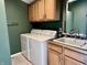 The laundry room has cabinetry above the washer and dryer and includes a sink and faucet at 1328 Sturm Ave, Indianapolis, IN 46202