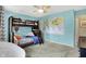 Bright bedroom with bunk beds, a ceiling fan, and fun decor at 14817 Deerwood Dr, Carmel, IN 46033
