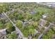 Aerial view of a residential neighborhood with homes, trees, and a sports field at 1715 Haynes Ave, Indianapolis, IN 46240