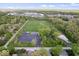 Aerial view of neighborhood sports park with a large parking lot, soccer field, and basketball courts at 1715 Haynes Ave, Indianapolis, IN 46240