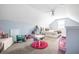 Spacious bedroom with sloped ceilings and playful decor at 2251 N New Jersey St, Indianapolis, IN 46205