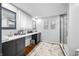 Bright bathroom with updated vanity, a toilet, and a glass shower at 4291 E Lakeview Dr, Martinsville, IN 46151
