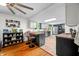 Modern kitchen with stainless steel appliances, butcher block counters, and eat-in breakfast bar at 4291 E Lakeview Dr, Martinsville, IN 46151