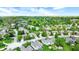 Aerial view displays a residential area with lush green trees, manicured lawns, and a variety of home designs at 7110 Koldyke Dr, Fishers, IN 46038