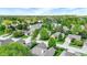 An aerial view showcases a neighborhood with lush trees and manicured lawns on a clear, sunny day at 7110 Koldyke Dr, Fishers, IN 46038