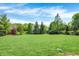Lush green backyard with mature trees and meticulously maintained lawn on a sunny day at 9583 Greenthread Dr, Zionsville, IN 46077