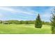 A view of the golf course on a sunny day with a large evergreen tree in the foreground at 998 Cass Dr, Franklin, IN 46131