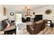 Cozy living room features hardwood floors, a ceiling fan, a fireplace, and leather sofas at 998 Cass Dr, Franklin, IN 46131