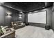Luxury home theater room features comfortable seating, a large screen, and atmospheric lighting for immersive entertainment at 11064 Hamilton Run, Zionsville, IN 46077