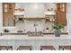 Kitchen with wood cabinets, stainless steel range and appliances, and a white island with sink at 11064 Hamilton Run, Zionsville, IN 46077