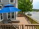 Inviting wood deck with patio furniture and serene lake views, ideal for relaxing and entertaining guests at 2823 Somerset Bay, Indianapolis, IN 46240
