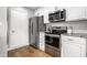 Kitchen featuring stainless steel appliances, white cabinets, granite countertops and tile backsplash at 2823 Somerset Bay, Indianapolis, IN 46240