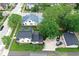 Aerial perspective of property, showcasing the yard, driveway, and neighborhood at 410 E North St, Greenfield, IN 46140