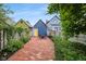 Private backyard patio with brick pavers, lush greenery, and charming garden views at 419 N College Ave, Indianapolis, IN 46202