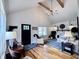 Bright living room with vaulted ceilings, wood beams, hardwood floors, fireplace, and cozy furniture at 4284 E County Road 100 S, Avon, IN 46123
