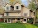 Charming two-story home with light tan siding, blue shutters, covered porch, and a well-manicured lawn at 448 Tamarack Ln, Noblesville, IN 46062