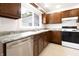 Updated kitchen with stainless steel dishwasher and granite countertops at 52 N Ross St, Columbus, IN 47201